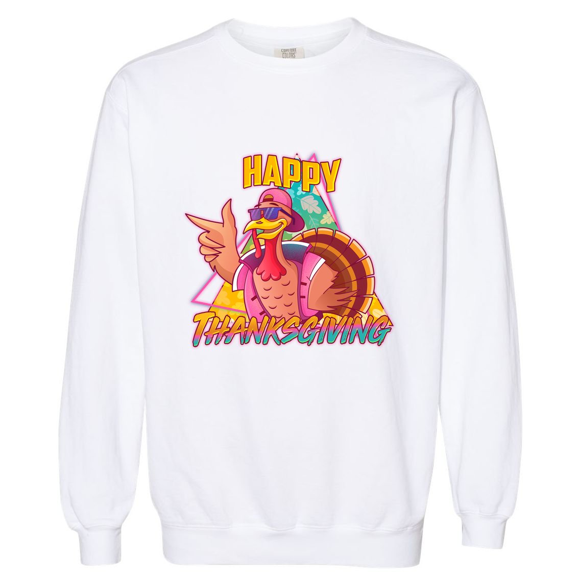 Funny Retro 80s 90s Thanksgiving Turkey Garment-Dyed Sweatshirt