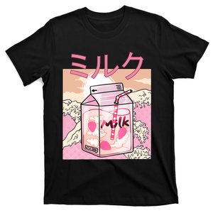 Funny Retro 90s Japanese Kawaii Strawberry Milk Shake Carton T-Shirt