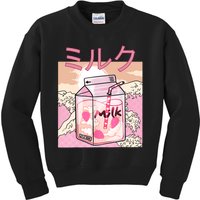 Funny Retro 90s Japanese Kawaii Strawberry Milk Shake Carton Kids Sweatshirt