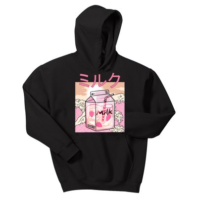 Funny Retro 90s Japanese Kawaii Strawberry Milk Shake Carton Kids Hoodie