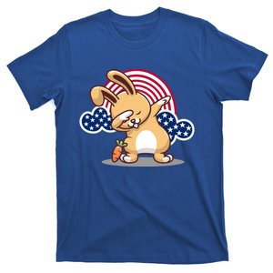 Funny Rainbow American Flag Dabbing Rabbit 4th Of July Gift T-Shirt