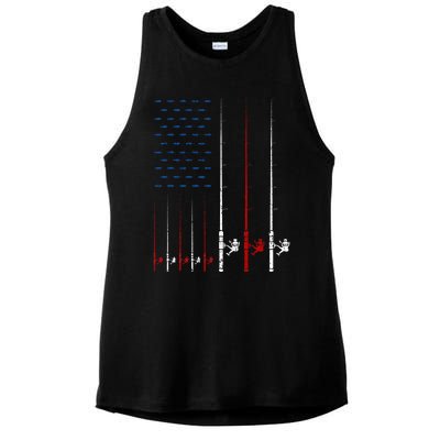 Fishing Rods American Flag Ladies PosiCharge Tri-Blend Wicking Tank