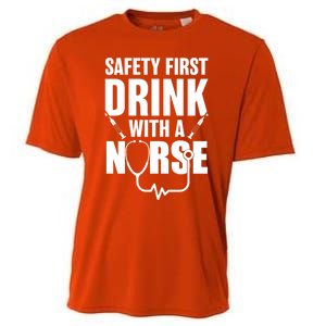 Funny Rn Appreciation Gift Safety First With A Nurse Gift Cooling Performance Crew T-Shirt