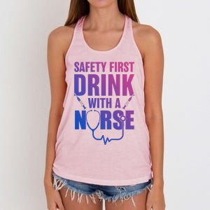 Funny Rn Appreciation Gift Safety First With A Nurse Cute Gift Women's Knotted Racerback Tank