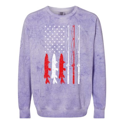 Fishing Rod American Flag Vintage Fishing Gift For Fisher Gift Colorblast Crewneck Sweatshirt