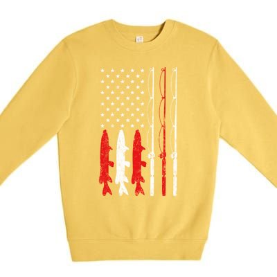 Fishing Rod American Flag Vintage Fishing Gift For Fisher Gift Premium Crewneck Sweatshirt