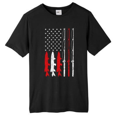 Fishing Rod American Flag Vintage Fishing Gift For Fisher Gift Tall Fusion ChromaSoft Performance T-Shirt