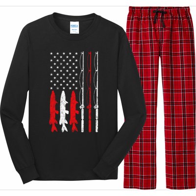 Fishing Rod American Flag Vintage Fishing Gift For Fisher Gift Long Sleeve Pajama Set