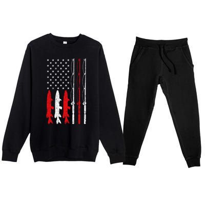 Fishing Rod American Flag Vintage Fishing Gift For Fisher Gift Premium Crewneck Sweatsuit Set