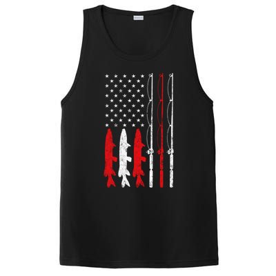 Fishing Rod American Flag Vintage Fishing Gift For Fisher Gift PosiCharge Competitor Tank