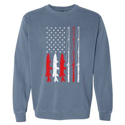 Fishing Rod American Flag Vintage Fishing Gift For Fisher Gift Garment-Dyed Sweatshirt