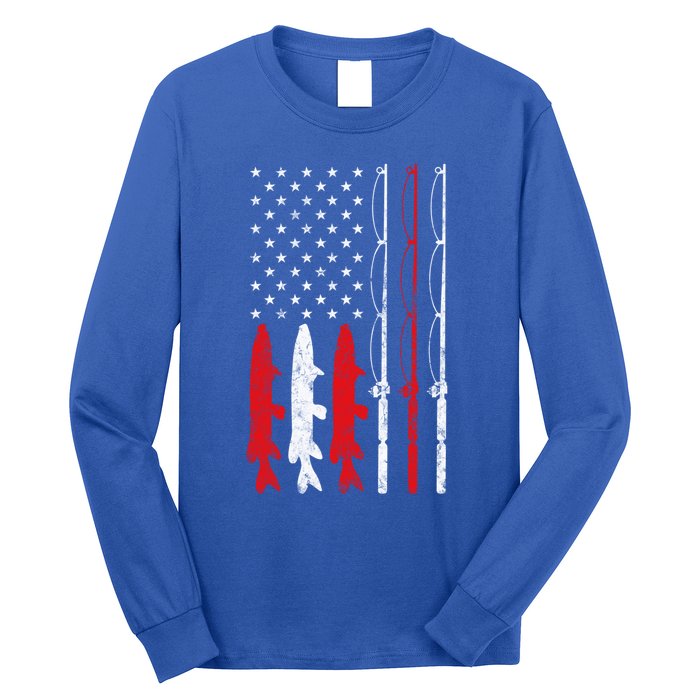 Fishing Rod American Flag Vintage Fishing Gift For Fisher Gift Long Sleeve Shirt