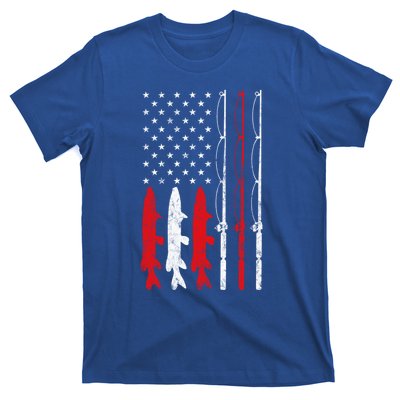 Fishing Rod American Flag Vintage Fishing Gift For Fisher Gift T-Shirt