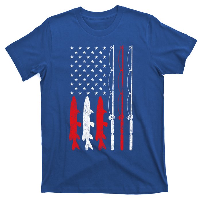 Fishing Rod American Flag Vintage Fishing Gift For Fisher Gift T-Shirt