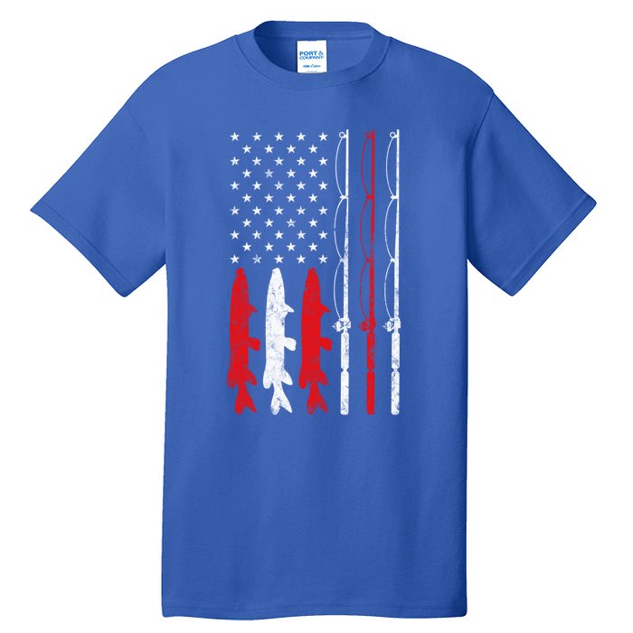 Fishing Rod American Flag Vintage Fishing Gift For Fisher Gift Tall T-Shirt