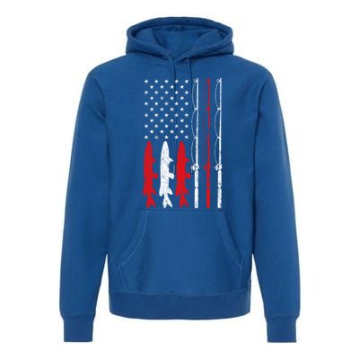 Fishing Rod American Flag Vintage Fishing Gift For Fisher Gift Premium Hoodie