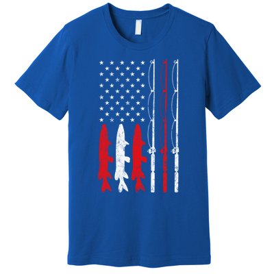 Fishing Rod American Flag Vintage Fishing Gift For Fisher Gift Premium T-Shirt