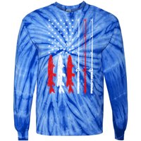 Fishing Rod American Flag Vintage Fishing Gift For Fisher Gift Tie-Dye Long Sleeve Shirt