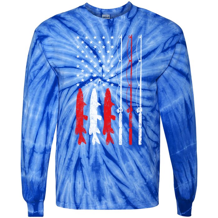 Fishing Rod American Flag Vintage Fishing Gift For Fisher Gift Tie-Dye Long Sleeve Shirt