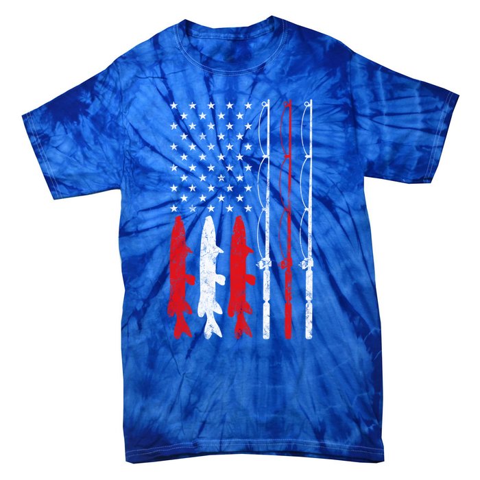 Fishing Rod American Flag Vintage Fishing Gift For Fisher Gift Tie-Dye T-Shirt