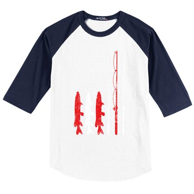 Fishing Rod American Flag Vintage Fishing Gift For Fisher Gift Baseball Sleeve Shirt