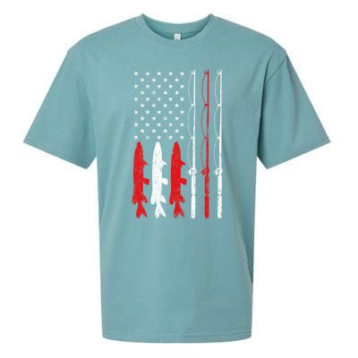 Fishing Rod American Flag Vintage Fishing Gift For Fisher Gift Sueded Cloud Jersey T-Shirt