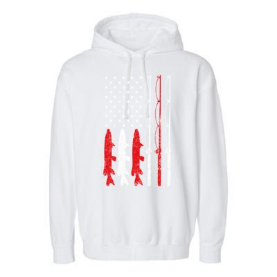 Fishing Rod American Flag Vintage Fishing Gift For Fisher Gift Garment-Dyed Fleece Hoodie