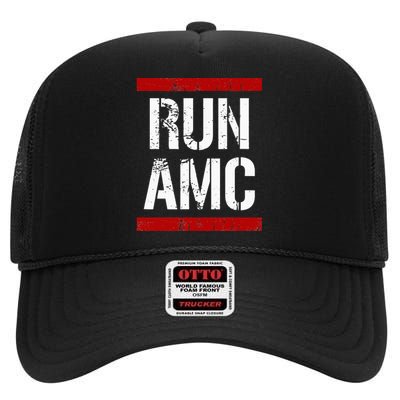 Funny Run AMC Stock Meme Crypto High Crown Mesh Back Trucker Hat