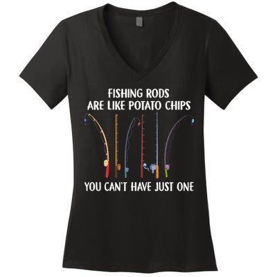 Fishing Rods Are Like Potato Chips You Can’t Have Just One Women's V-Neck T-Shirt