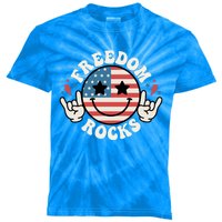 Freedom Rocks American Flag Funny Smile 4th Of July Groovy Gift Kids Tie-Dye T-Shirt