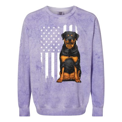 Funny Rottweiler American Flag Dog Art For Patriot Colorblast Crewneck Sweatshirt