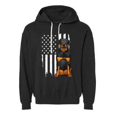 Funny Rottweiler American Flag Dog Art For Patriot Garment-Dyed Fleece Hoodie