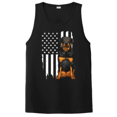 Funny Rottweiler American Flag Dog Art For Patriot PosiCharge Competitor Tank