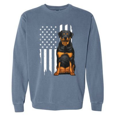 Funny Rottweiler American Flag Dog Art For Patriot Garment-Dyed Sweatshirt