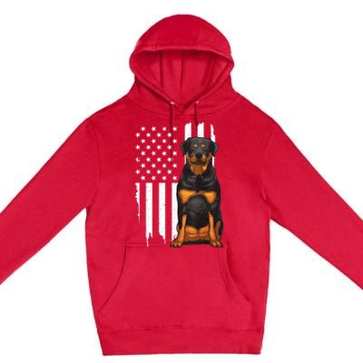 Funny Rottweiler American Flag Dog Art For Patriot Premium Pullover Hoodie