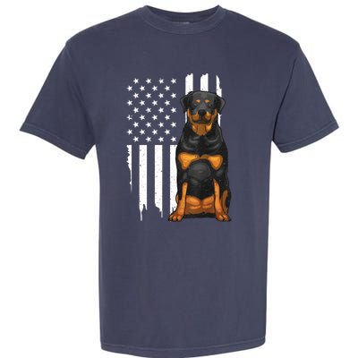 Funny Rottweiler American Flag Dog Art For Patriot Garment-Dyed Heavyweight T-Shirt