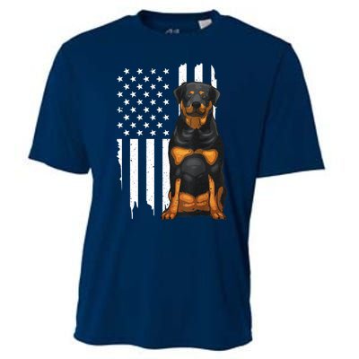 Funny Rottweiler American Flag Dog Art For Patriot Cooling Performance Crew T-Shirt