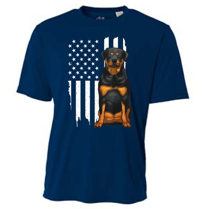 Funny Rottweiler American Flag Dog Art For Patriot Cooling Performance Crew T-Shirt