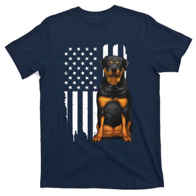 Funny Rottweiler American Flag Dog Art For Patriot T-Shirt