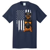 Funny Rottweiler American Flag Dog Art For Patriot Tall T-Shirt