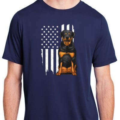 Funny Rottweiler American Flag Dog Art For Patriot Adult ChromaSoft Performance T-Shirt