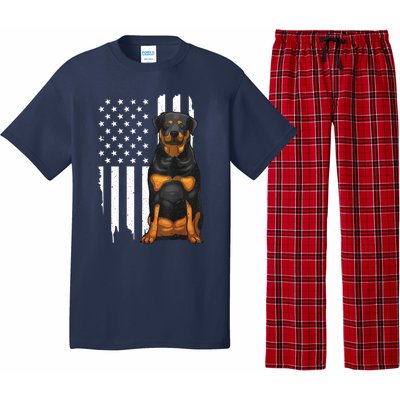 Funny Rottweiler American Flag Dog Art For Patriot Pajama Set