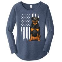 Funny Rottweiler American Flag Dog Art For Patriot Women's Perfect Tri Tunic Long Sleeve Shirt