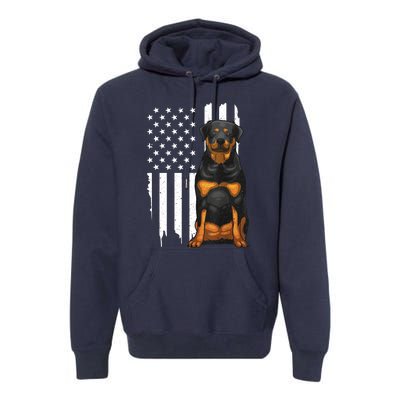 Funny Rottweiler American Flag Dog Art For Patriot Premium Hoodie