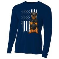 Funny Rottweiler American Flag Dog Art For Patriot Cooling Performance Long Sleeve Crew