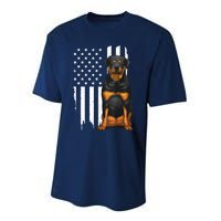 Funny Rottweiler American Flag Dog Art For Patriot Performance Sprint T-Shirt