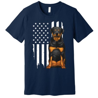 Funny Rottweiler American Flag Dog Art For Patriot Premium T-Shirt