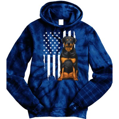 Funny Rottweiler American Flag Dog Art For Patriot Tie Dye Hoodie