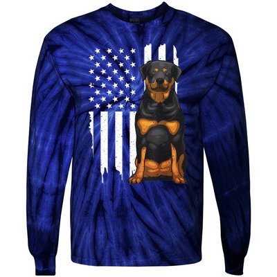 Funny Rottweiler American Flag Dog Art For Patriot Tie-Dye Long Sleeve Shirt