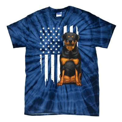 Funny Rottweiler American Flag Dog Art For Patriot Tie-Dye T-Shirt